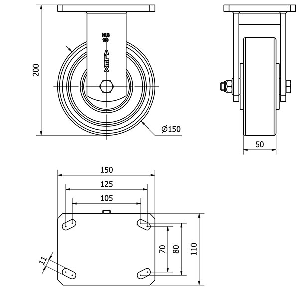 R.FIJA 17HLB150-HUB HIERRO-POLIUR.NARANJA EJE BOLAS