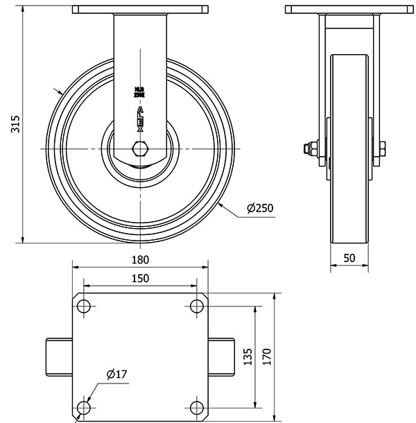 R.FIJA 17HLB250H-HUB HIERRO-POLIUR.NARANJA EJE BOLAS