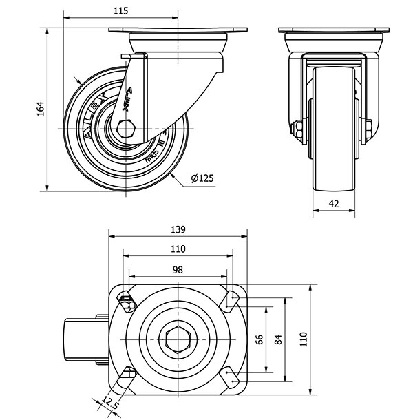 R.GIR.PLACA 10TV125-FTB NYLON BLANCO EXTRAFUERTE EJE BOLAS
