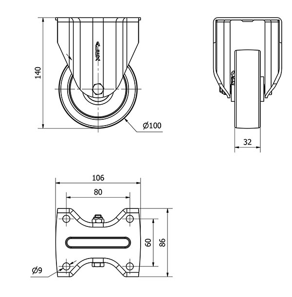 R.FIJA 17TV100-FT NYLON BLANCO EXTRAFUERTE EJE LISO