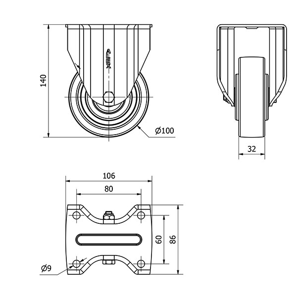 R.FIJA 17TV100-FTB NYLON BLANCO EXTRAFUERTE EJE BOLAS