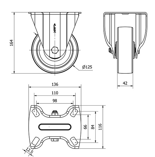 R.FIJA 17TV125-FT NYLON BLANCO EXTRAFUERTE EJE LISO