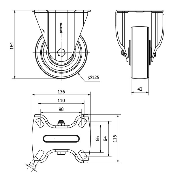 R.FIJA 17TV125-FTB NYLON BLANCO EXTRAFUERTE EJE BOLAS