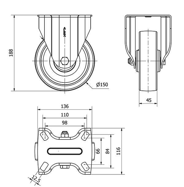 R.FIJA 17TV150-FT NYLON BLANCO EXTRAFUERTE EJE LISO