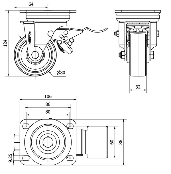 R.GIR.PLACA FRENO 10TVFD80-FT NYLON BLANCO EXTRAFUERTE EJE LISO