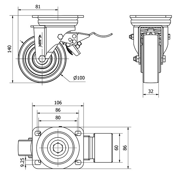 R.GIR.PLACA FRENO 10TVFD100-FTB NYLON BLANCO EXTRAFUERTE EJE BOLAS