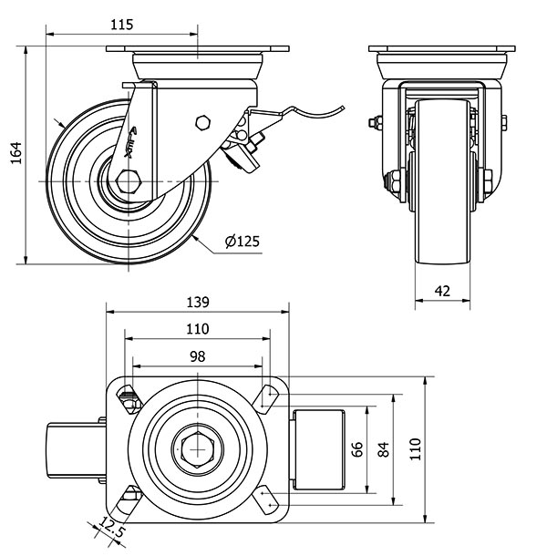 R.GIR.PLACA FRENO 10TVFD125-FT NYLON BLANCO EXTRAFUERTE EJE LISO