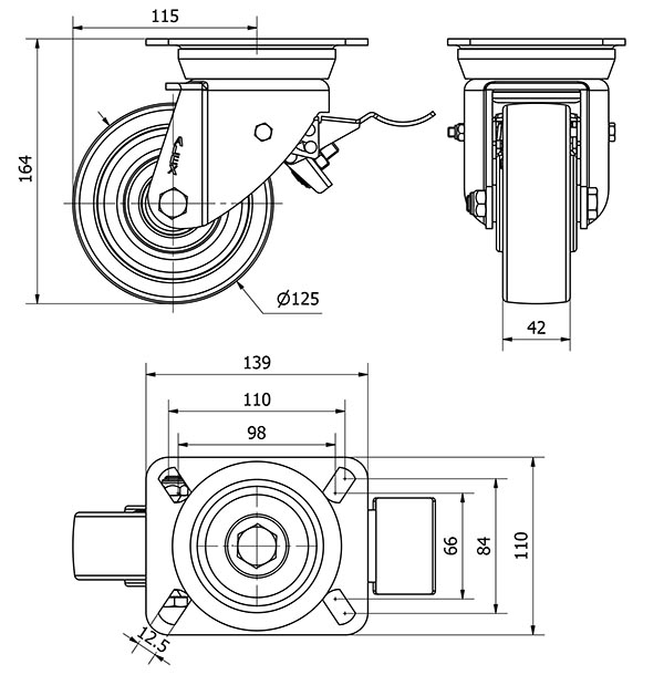 R.GIR.PLACA FRENO 10TVFD125-FTB NYLON BLANCO EXTRAFUERTE EJE BOLAS