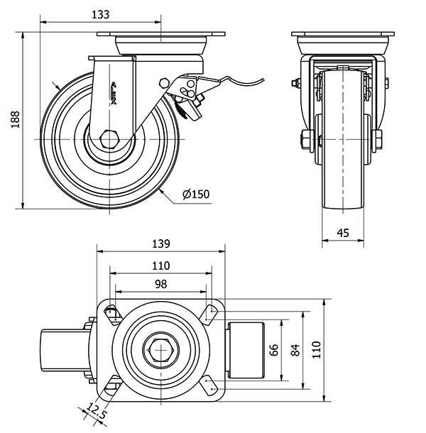 R.GIR.PLACA FRENO 10TVFD150-FT NYLON BLANCO EXTRAFUERTE EJE LISO