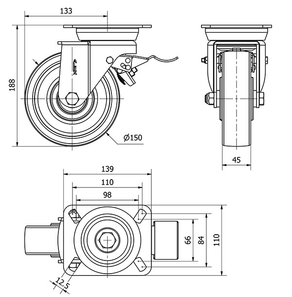 R.GIR.PLACA FRENO 10TVFD150-FTB NYLON BLANCO EXTRAFUERTE EJE BOLAS