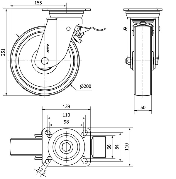 R.GIR.PLACA FRENO 10TVFD200-FT NYLON BLANCO EXTRAFUERTE EJE LISO