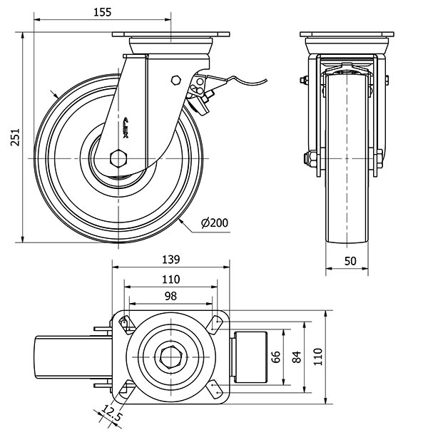 R.GIR.PLACA FRENO 10TVFD200-FTB NYLON BLANCO EXTRAFUERTE EJE BOLAS