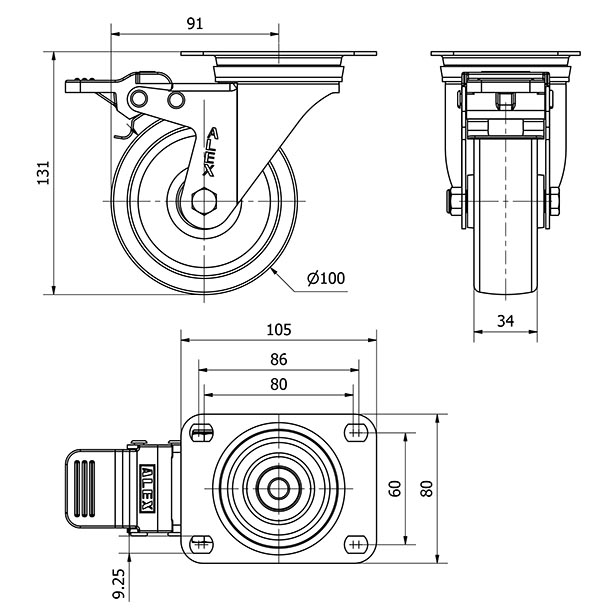R.GIR.PLACA FRENO INOX.10ZVLIFD100-UT POLIAMIX BLANCO EJE LISO