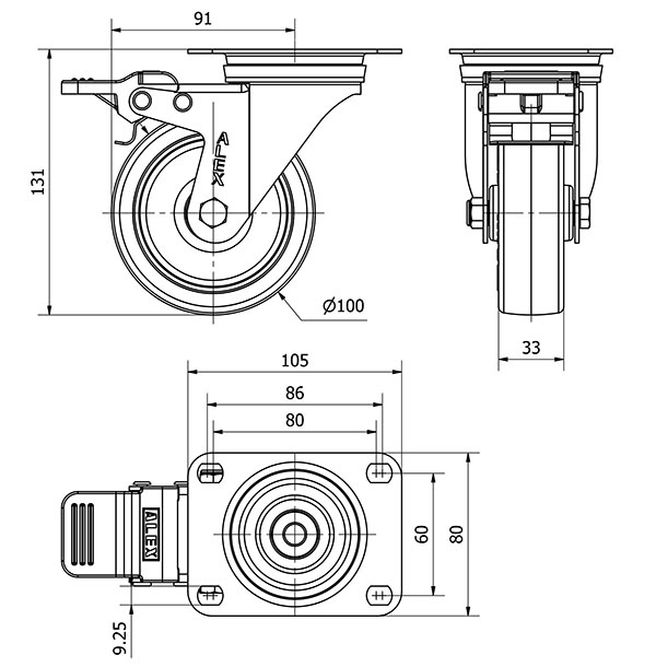 R.GIR.PLACA FRENO INOX.10ZVLIFD100-PO NYLON BLANCO-POLIUR.ROJO LISO