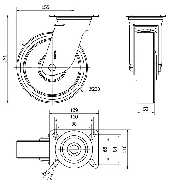 R.GIR.PLACA 10TV200-HUB HIERRO-POLIUR.NARANJA EJE BOLAS