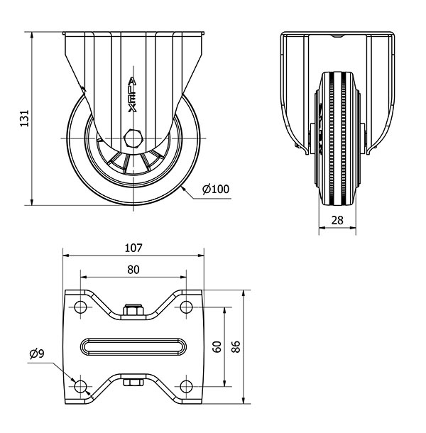 R.FIJA INOX.17ZVLI100-PSN POLIAMIX-GOMA NEGRA EJE LISO