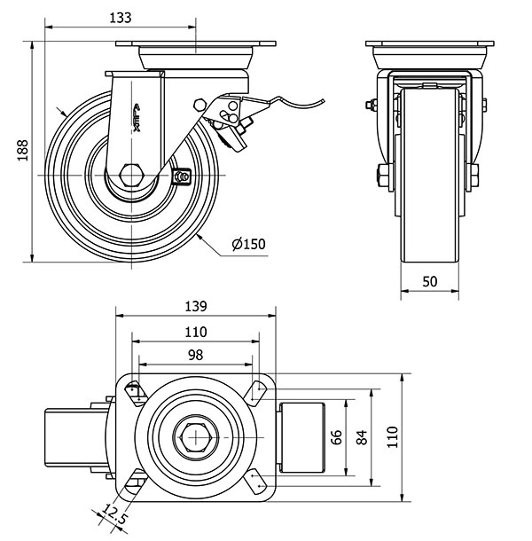 R.GIR.PLACA FRENO 10TVFD150-HUB HIERRO-POLIUR.NARANJA EJE BOLAS