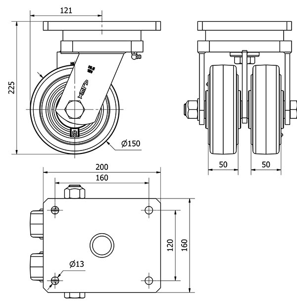 R.GIR.PLACA 10HLG150-HGB HIERRO-GOMA NEGRA NATURAL(DOBLE) EJE BOLAS