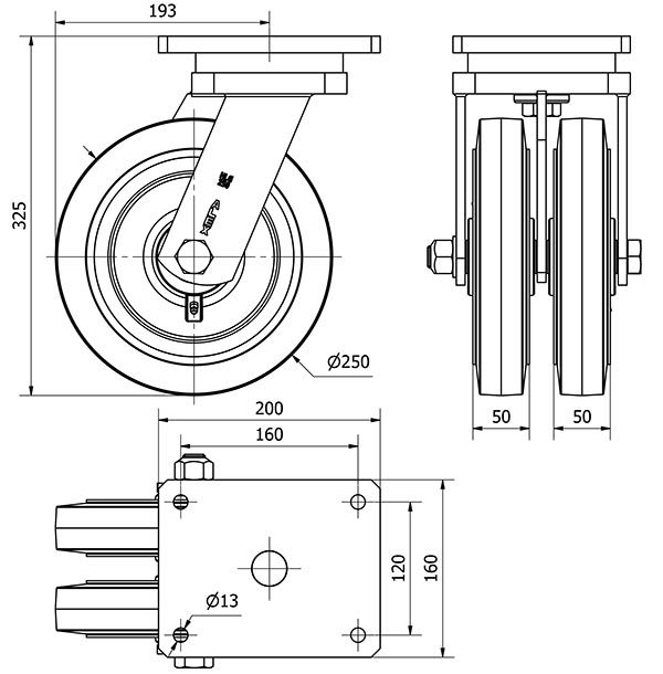R.GIR.PLACA 10HLG250-HGB HIERRO-GOMA NEGRA NATURAL(DOBLE) EJE BOLAS