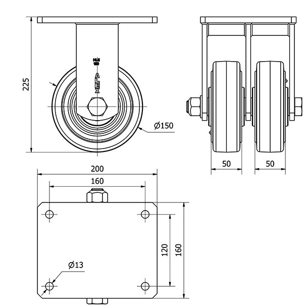 R.FIJA 17HLG150-HGB HIERRO-GOMA NEGRA NATURAL(DOBLE) EJE BOLAS