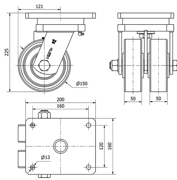 R.GIR.PLACA 10HLG150-HUB HIERRO-POLIUR.NARANJA(DOBLE) EJE BOLAS