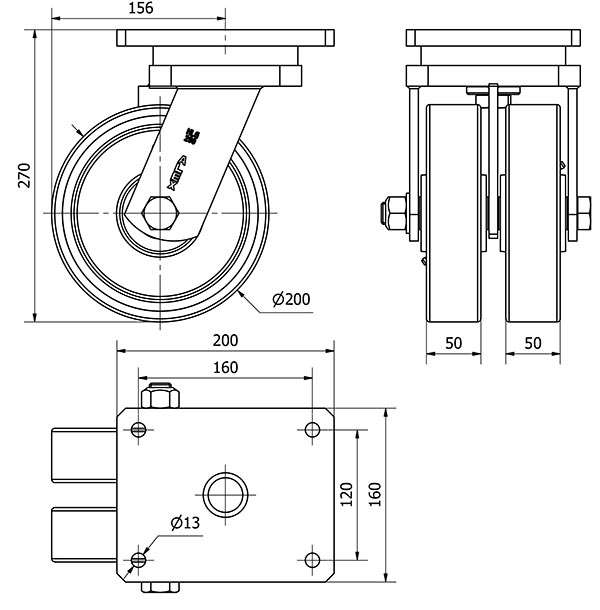 R.GIR.PLACA 10HLG200-HUB HIERRO-POLIUR.NARANJA(DOBLE) EJE BOLAS