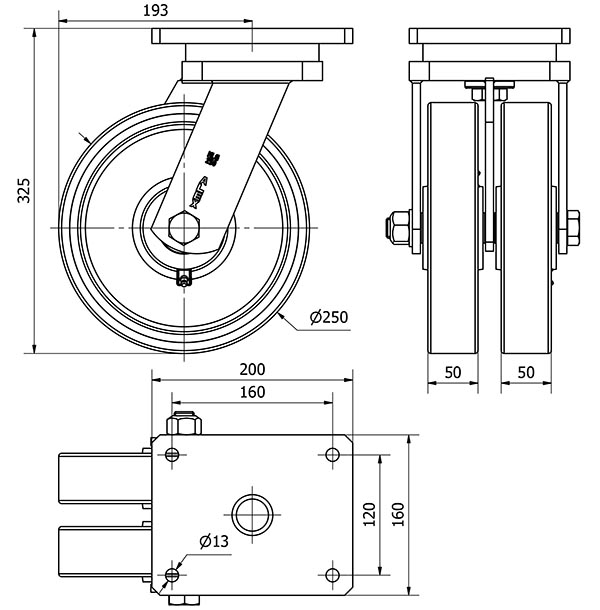 R.GIR.PLACA 10HLG250-HUB HIERRO-POLIUR.NARANJA(DOBLE) EJE BOLAS