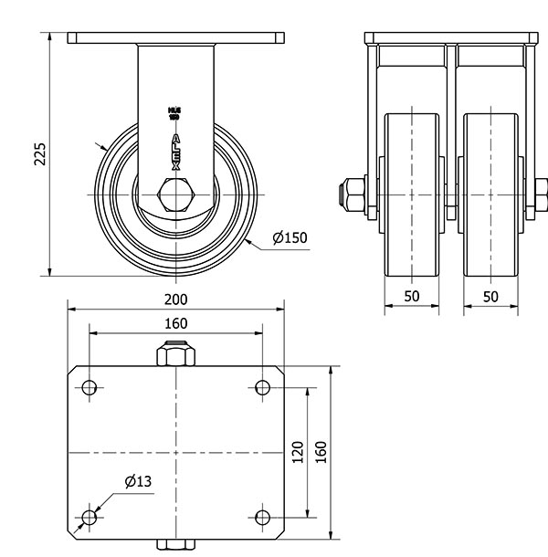 R.FIJA 17HLG150-HUB HIERRO-POLIUR.NARANJA(DOBLE) EJE BOLAS