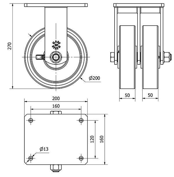 R.FIJA 17HLG200-HUB HIERRO-POLIUR.NARANJA(DOBLE) EJE BOLAS