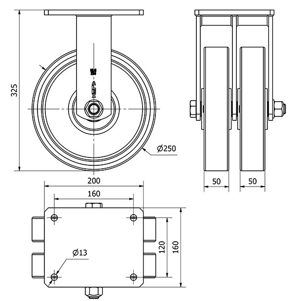 R.FIJA 17HLG250-HUB HIERRO-POLIUR.NARANJA(DOBLE) EJE BOLAS