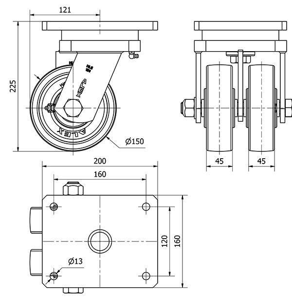 R.GIR.PLACA 10HLG150-FTB NYLON BLANCO EXTRAFUERTE (DOBLE) EJE BOLAS
