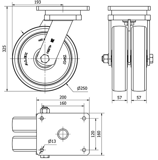R.GIR.PLACA 10HLG250-FT NYLON BLANCO EXTRAFUERTE (DOBLE) EJE LISO