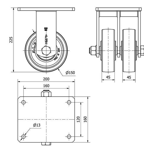 R.FIJA 17HLG150-FTB NYLON BLANCO EXTRAFUERTE (DOBLE) EJE BOLAS