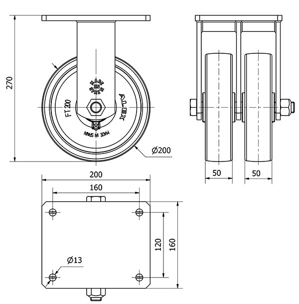 R.FIJA 17HLG200-FT NYLON BLANCO EXTRAFUERTE (DOBLE) EJE LISO