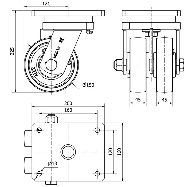 R.GIR.PLACA 10HLG150-CIB HIERRO FUNDIDO(DOBLE) EJE BOLAS