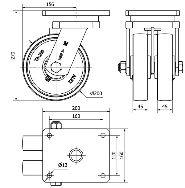 R.GIR.PLACA 10HLG200-CIB HIERRO FUNDIDO(DOBLE) EJE BOLAS