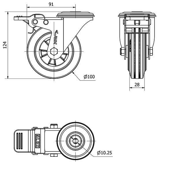 R.GIR.AGUJ.M10 FRENO INOX.20ZVLIFD100-PSN POLIAMIX-GOMA NEGRA LISO