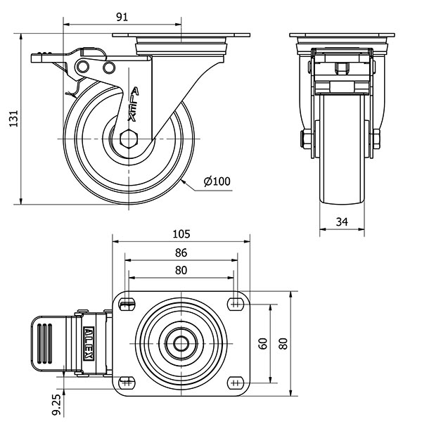 R.GIR.PLACA FRENO 10ZVLFD100-UT POLIAMIX BLANCO EJE LISO