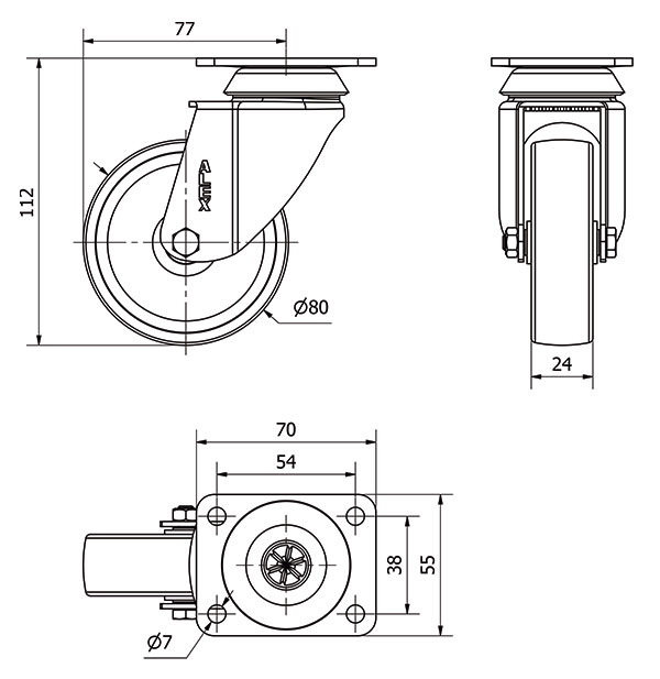 R.GIR.PLACA 10BH80-SL PLASTICO BLANCO EJE LISO