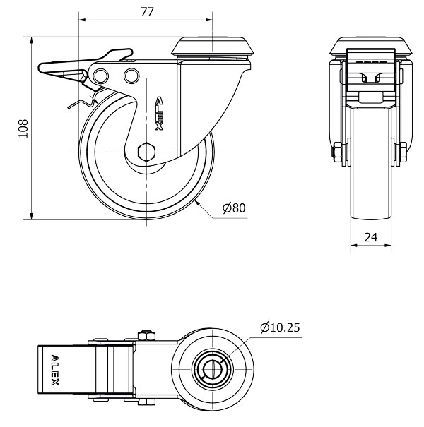R.GIR.AGUJERO M10 FRENO 20BHFD80-SL PLASTICO BLANCO EJE LISO