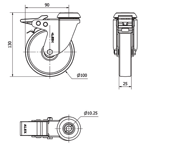 R.GIR.AGUJERO M10 FRENO 20BHFD100-SL PLASTICO BLANCO EJE LISO