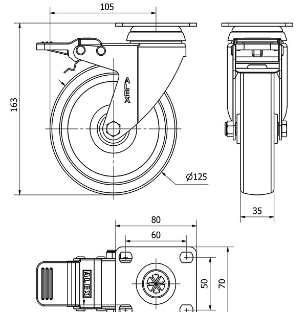 R.GIR.PLACA FRENO 10BHAFD125-UT POLIAMIX BLANCO EJE LISO