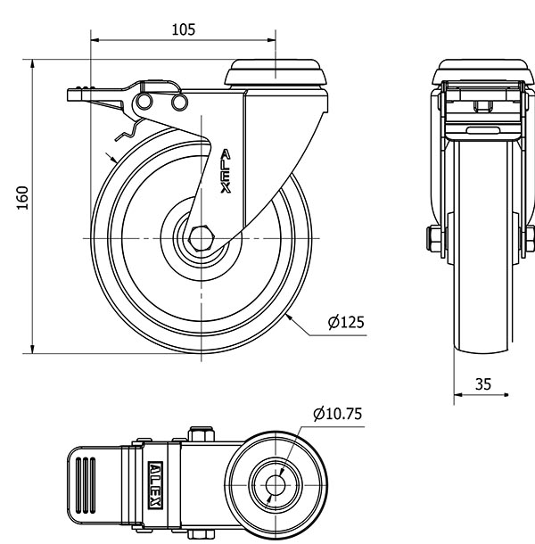 R.GIR.AGUJERO M10 FRENO 20BHAFD125-UT POLIAMIX BLANCO EJE LISO