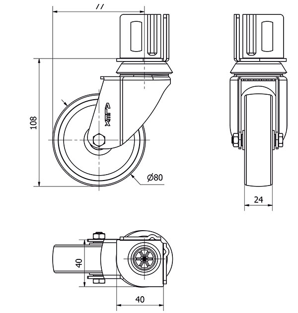 R.GIR.PLETINA ANGULAR 16BH80-SL PLASTICO BLANCO EJE LISO