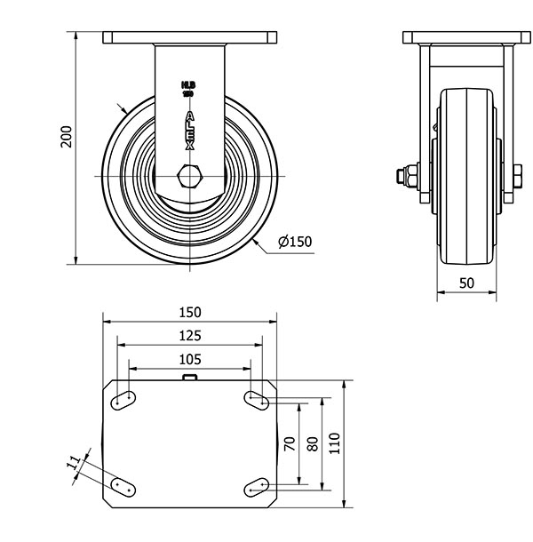 R.FIJA 17HLB150-HGB HIERRO-GOMA NEGRA NATURAL EJE BOLAS