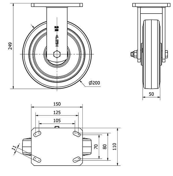 R.FIJA 17HLB200-HGB HIERRO-GOMA NEGRA NATURAL EJE BOLAS
