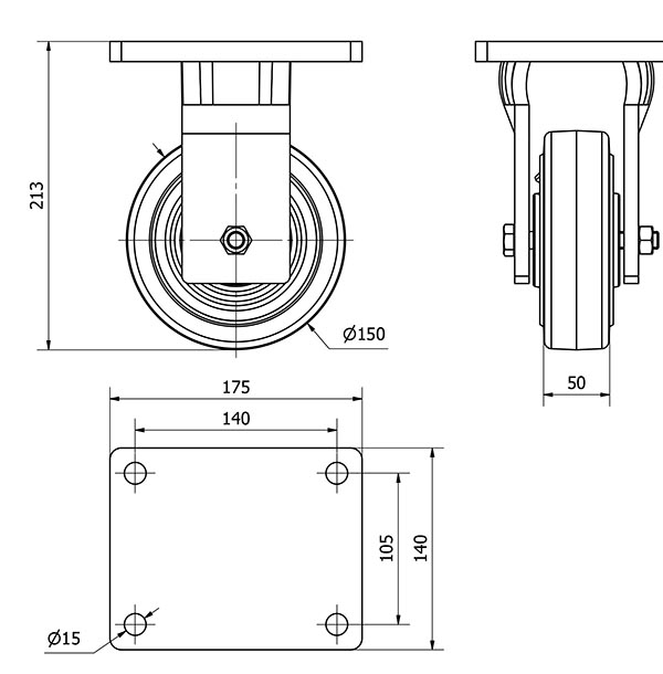 R.FIJA 17KV150-HGB HIERRO-GOMA NEGRA NATURAL EJE BOLAS