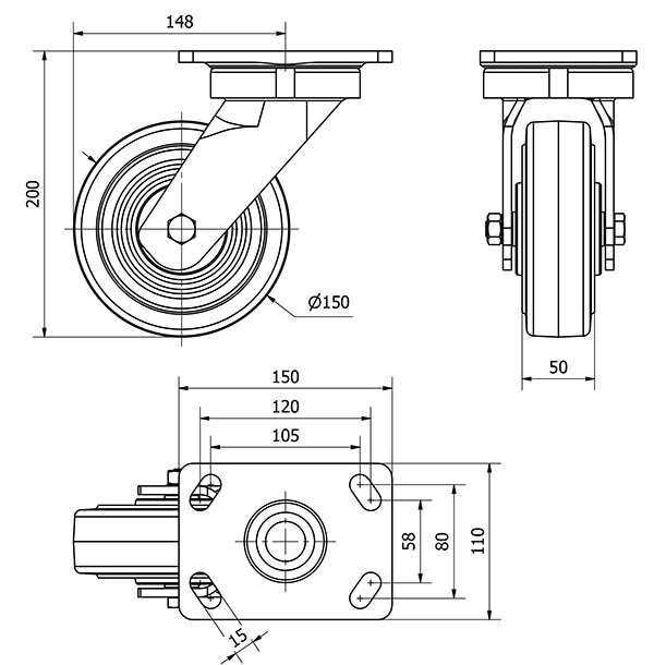 R.GIR.PLACA 10GT150-HGB HIERRO-GOMA NEGRA NATURAL EJE BOLAS