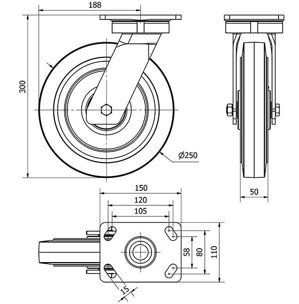R.GIR.PLACA 10GT250-HGB HIERRO-GOMA NEGRA NATURAL EJE BOLAS