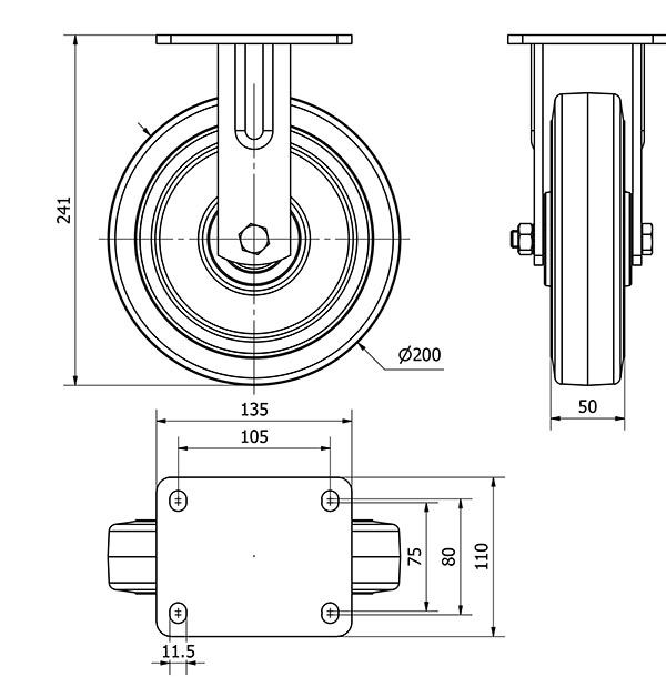 R.FIJA 17SL200-HGB HIERRO-GOMA NEGRA NATURAL EJE BOLAS